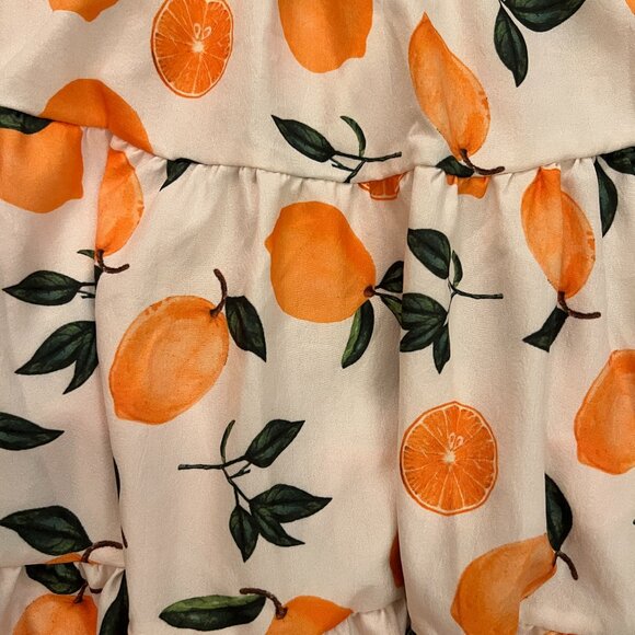ADORABLE Orange Print Mini Tiered Dress - Adjustable Tie Straps - Small - Picture 5 of 5